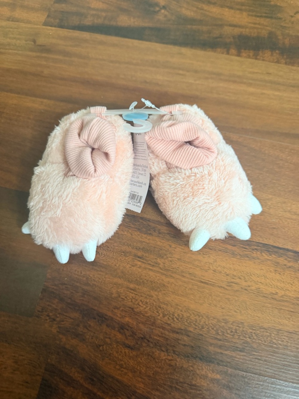 Baby Pink Fuzzy Dino Claw Booties Cozy Plush Slippers 0-6M